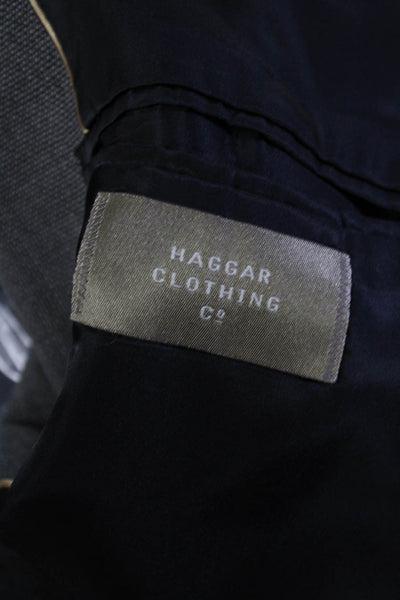 Haggar Mens Brown Printed Wool Two Button Blazer Matching Pants Set Size 44