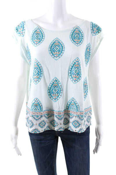 Calypso Saint Barth Women's Cotton Short Sleeve Sequin T-Shirt Blue Size L
