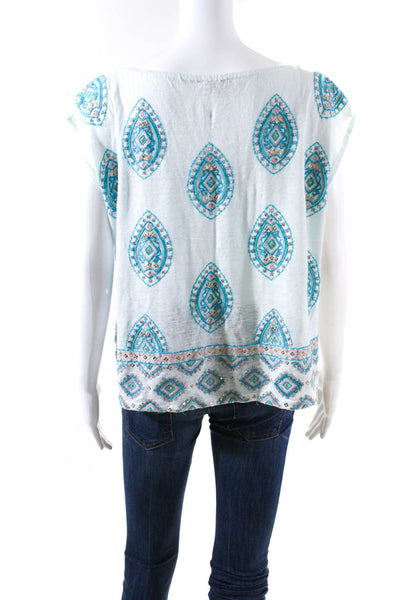 Calypso Saint Barth Women's Cotton Short Sleeve Sequin T-Shirt Blue Size L