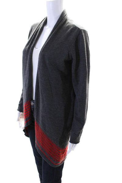 Eileen Fisher Womens Merino Wool Open Striped Cardigan Sweater Gray Size XS