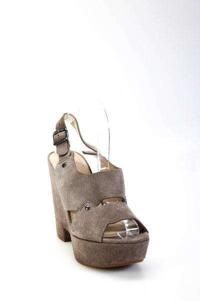 See by Chloe Women's Suede Peep Toe Ankle Strap Wedges Gray Size 8
