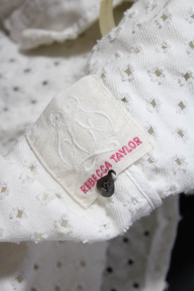 Rebecca Taylor Womens Distressed Full Zipper Jacket White Cotton Size 2