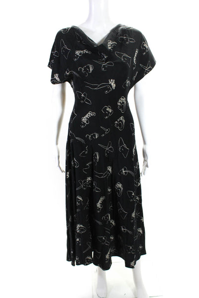 Co. Womens Silk Printed Short Sleeve A Line Dress Black Beige Size Small