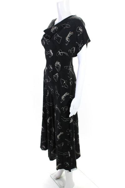 Co. Womens Silk Printed Short Sleeve A Line Dress Black Beige Size Small