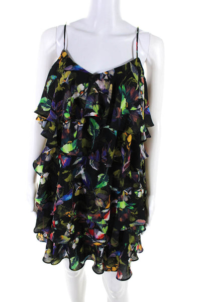 Gianni Bini Womens Black Floral Print Cold Shoulder A-line Tiered Dress Size XS