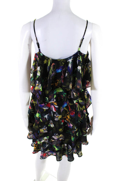 Gianni Bini Womens Black Floral Print Cold Shoulder A-line Tiered Dress Size XS