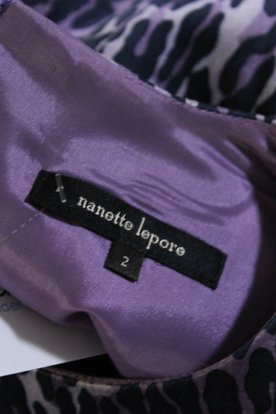 Nanette Lepore Womens 100% Silk Leopard Print Pleated Pencil Dress Purple Size 2