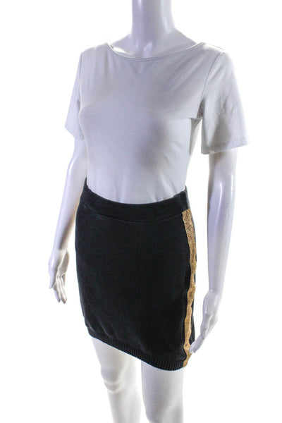 Claude Barthelemy Womens Metallic Trim Knit Pencil Skirt Gray Cotton Size Small