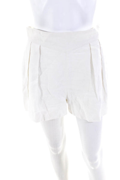 Escada Womens Mid Rise Woven Pleated Linen Dress Shorts White Size EU 40