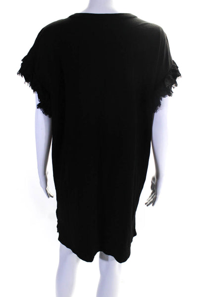 Current/Elliott Womens Ruffle Hem Short Sleeve Lace Tee Shirt Dress Black Size 1
