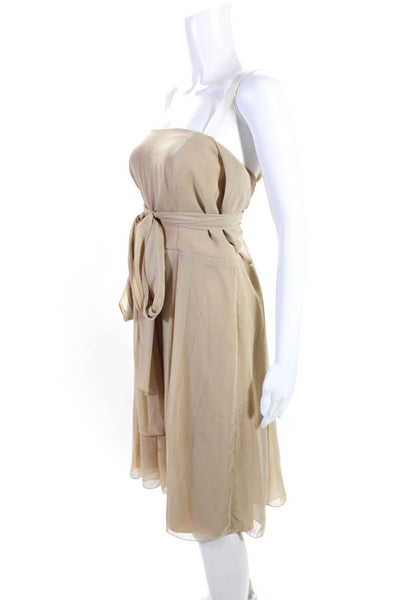 Vera Wang Women's Sleeveless Satin Square Neck Slip Dress Gold Size 12