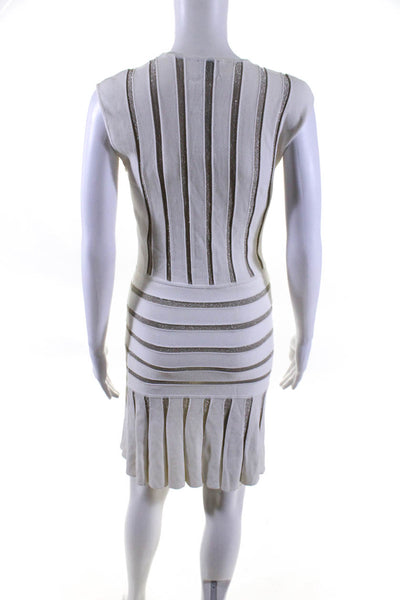 Torn by Ronny Kobo Women's Striped Round Neck Sheath Dress White Size S