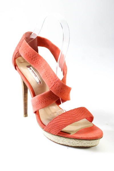 H By Halston Womens Orange Strappy Criss Cross High Heels Sandals Shoes Size 9M