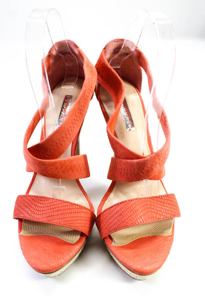 H By Halston Womens Orange Strappy Criss Cross High Heels Sandals Shoes Size 9M