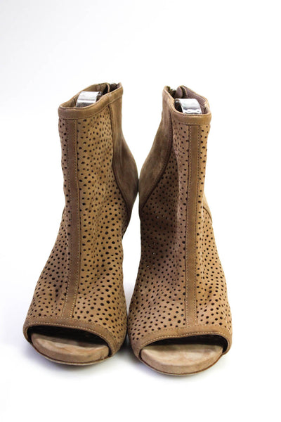 Stuart Weitzman Womens Stiletto Perforated Peep Toe Booties Brown Suede Size 8.5