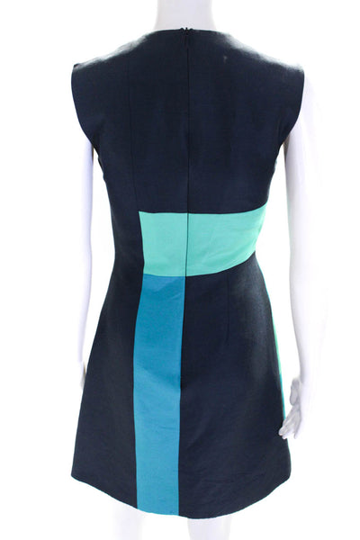 Roksanda Ilincic Womens Cotton Sleeveless Color Block A-Line Dress Blue Size 6