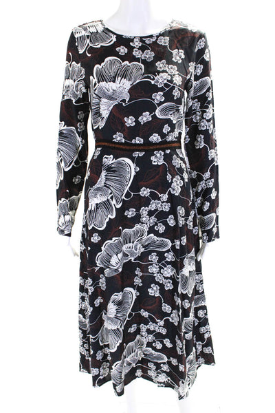 Warm Womens Woven Long Sleeve Floral Print Crew Neck A-Line Dress Navy Size 0