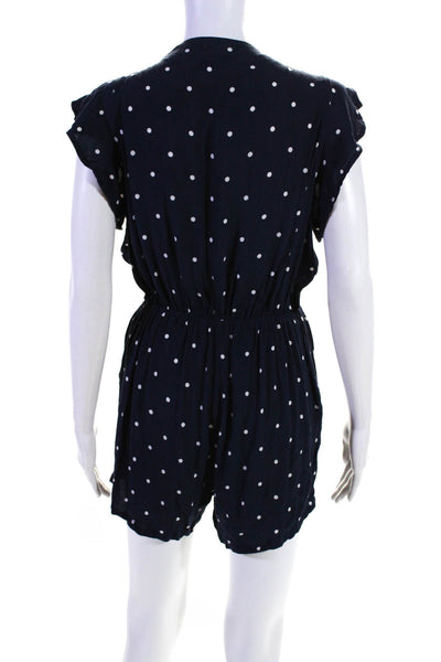 Rails Womens Tied Spotted Ruched V-Neck Short Sleeve Romper Navy Size XS