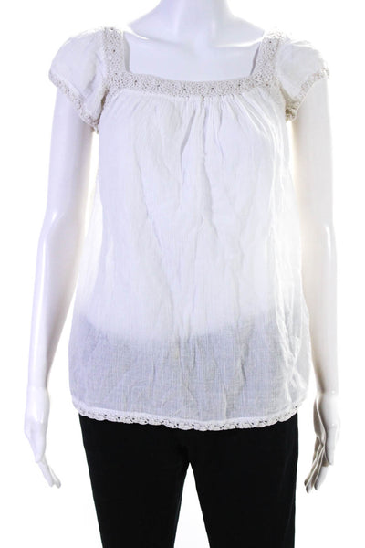 Calypso Saint Barth Womens Cotton Embroidered Floral Blouse Top White Size XS