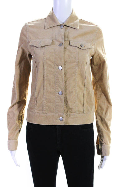 Theory Womens Cotton Corduroy Buttoned Collared Long Sleeve Jacket Beige Size S