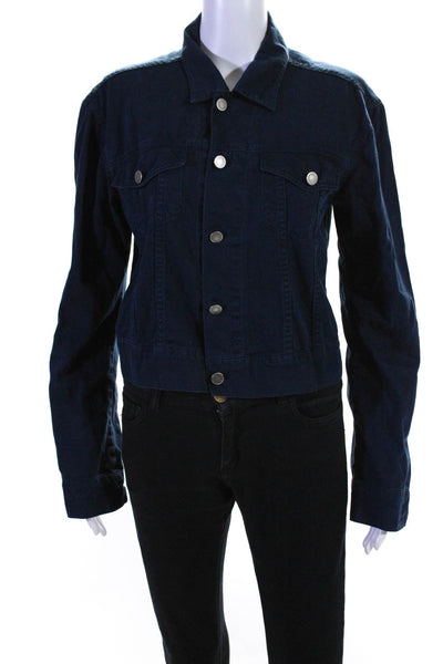 Theory Womens Cotton Buttoned Darted Collared Long Sleeve Jacket Blue Size M