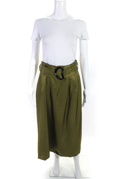 Whistles Womens Solid Knit Pleated Buckle Detail Maxi Skirt Green Size 10