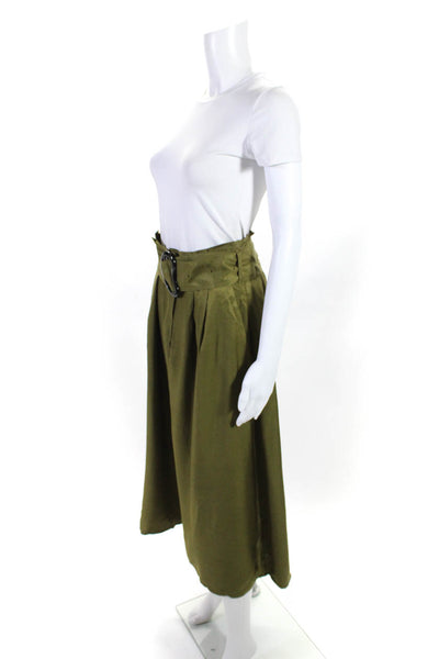 Whistles Womens Solid Knit Pleated Buckle Detail Maxi Skirt Green Size 10