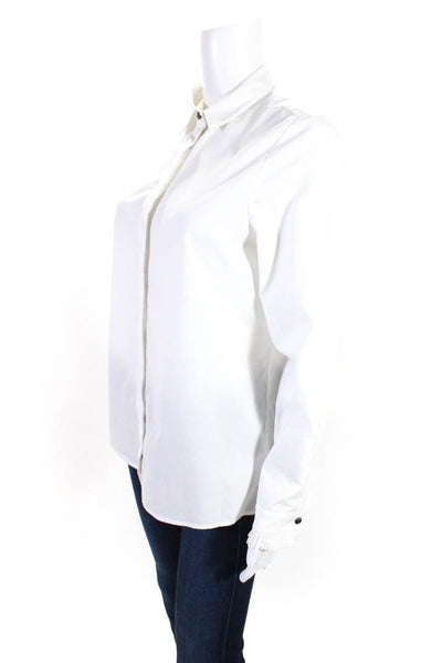 L.K. Bennett Womens Solid Long Sleeve Pleated Cuff Button Shirt White Size 8