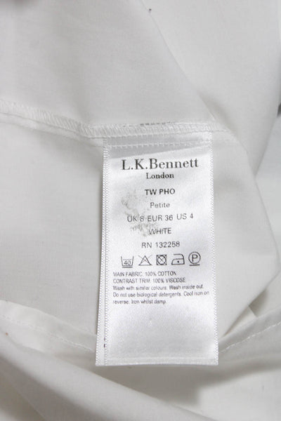 L.K. Bennett Womens Solid Long Sleeve Pleated Cuff Button Shirt White Size 8