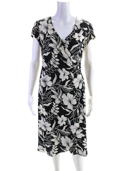 Lauren by Ralph Lauren Women's Short Sleeve Floral Wrap Dress Black White Size 4