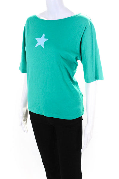 Agnes B Womens Short Sleeve Scoop Neck Oversized Star Tee Shirt Teal Size 4
