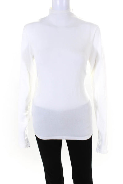 Dissh Womens Long Sleeve Ruched Stretch Knit Mock Neck Shirt White Size XL