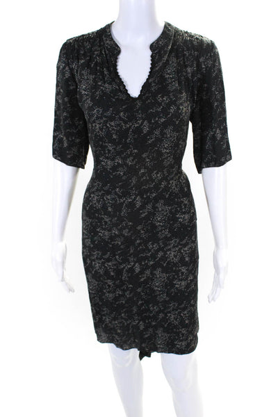 Ulla Johnson Women's Printed Short Sleeve V Neck Midi Dress Black Size 10