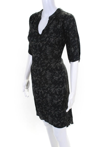 Ulla Johnson Women's Printed Short Sleeve V Neck Midi Dress Black Size 10