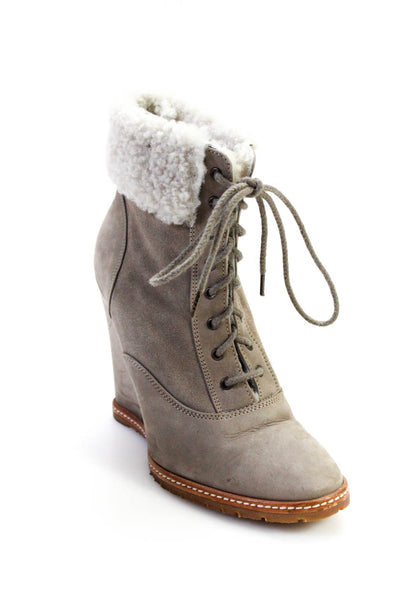 Comptoir Des Cotonniers Womens Gray High Top Wedge Heels Ankle Boots Shoes Size9