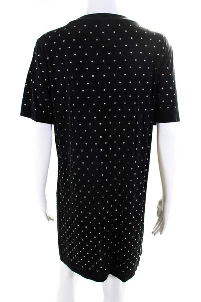 Splendid Women's Embellished Short Sleeve Crewneck Shirt Dress Black Size M