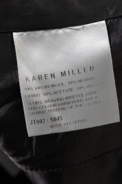 Karen Millen Womens Wool Pin Striped Top Stitched Button Up Blazer Gray Size 6