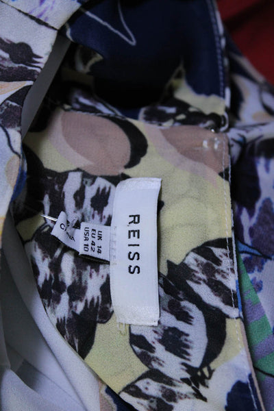 Reiss Women's Printed Short Sleeve Crewneck Ruffle Blouse Multicolor Size 10