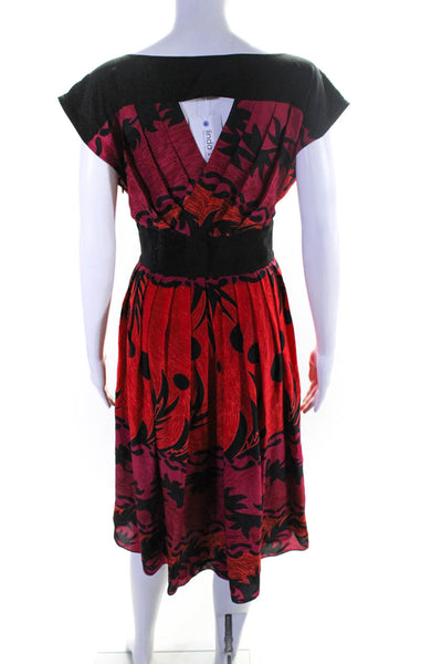 Plenty by Tracy Reese Women's Printed A Line Silk Midi Dress Red Black Size 6
