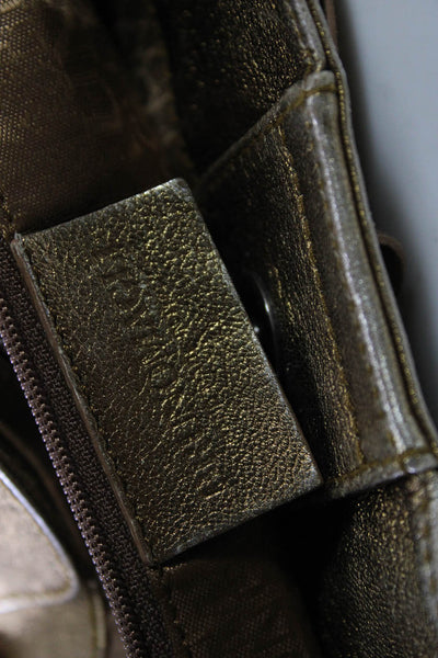 Bruno Magli Womens Double Handle Metallic Shoulder Handbag Gold Tone Leather