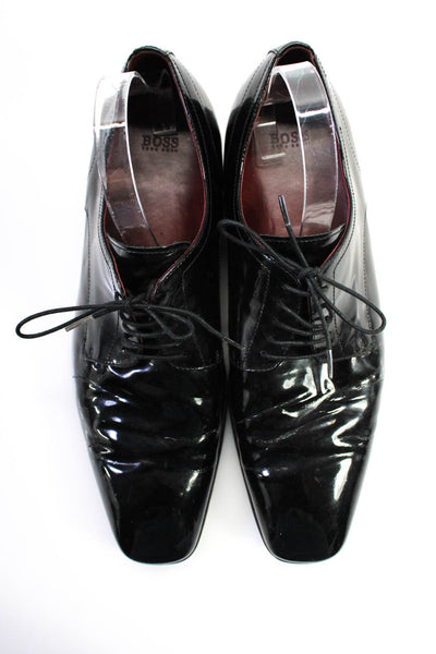Boss Hugo Boss Mens Patent Leather Lace Up Derby Dress Shoes Black Size 11.5US