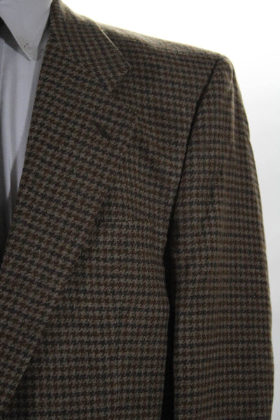 Burberrys Mens Pure Wool Knit Houndstooth Two Button Suit Jacket Brown Size 46