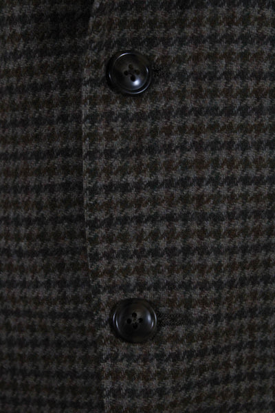 Burberrys Mens Pure Wool Knit Houndstooth Two Button Suit Jacket Brown Size 46