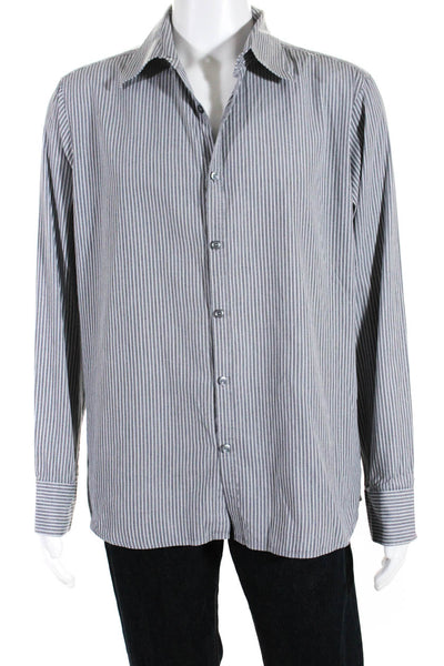 Theory Mens Casual Striped Collared Button Down Shirt Gray Size Extra Large