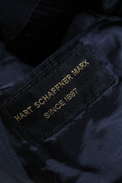Hart Schaffner Marx Mens Wool Check Print Three Button Blazer Navy Blue Size 46R