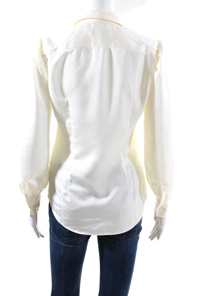 J Crew Womens Cuffed Long Sleeve V Neck Collared Blouse Cream White Size 2XS