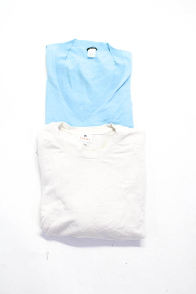 Sundry J Crew Womens V-Neck Long Sleeve Ruffle Shirt Blue White Size S/1 Lot 2
