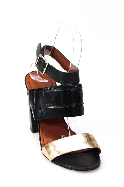 Elizabeth and James Womens Leather Ankle Strap High Heels Black Gold Tone Size 6