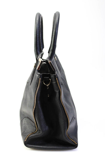 Rebecca Minkoff Womens Saffiano Leather Zipper Trim Tote Satchel Handbag Black