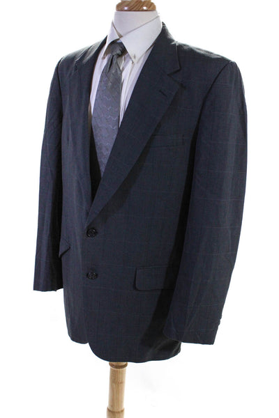 Burberrys Mens Gray Plaid Wool Two Button Long Sleeve Blazer Size 42